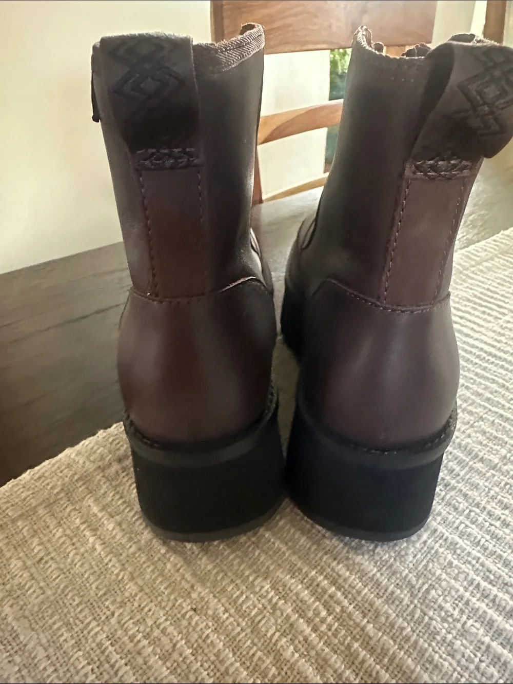 UGG Dark Brown Leather Platform Zip Booties with Black Sole
